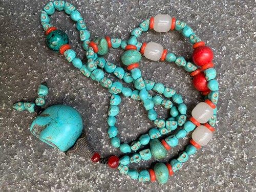 Tibetan turquoise carved skul - turquoise,