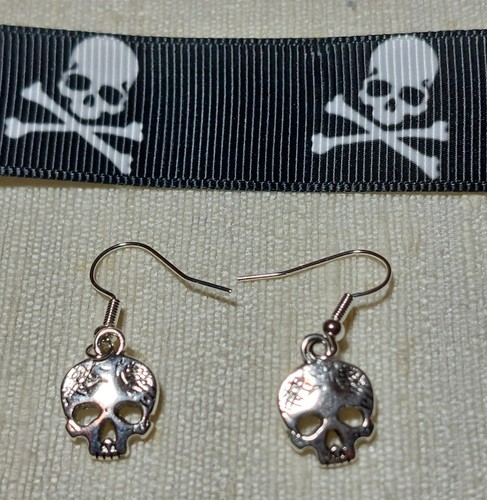Tibetan silver skull - skull, earrings