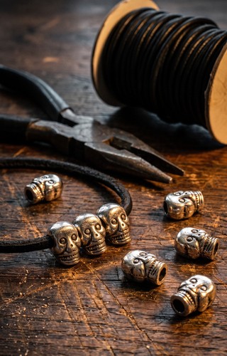 9mm tibetan silver skull beads - tibetan,